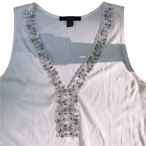 Express size large Rare white & silver sequined ribbed V-neck tank top